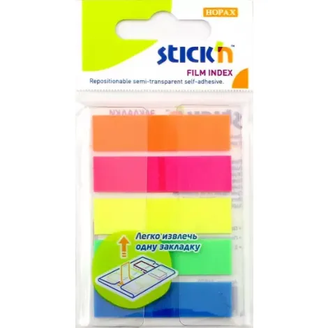 Zakładki indeksujące Stick'n Hopax 45x12mm, 100szt neon